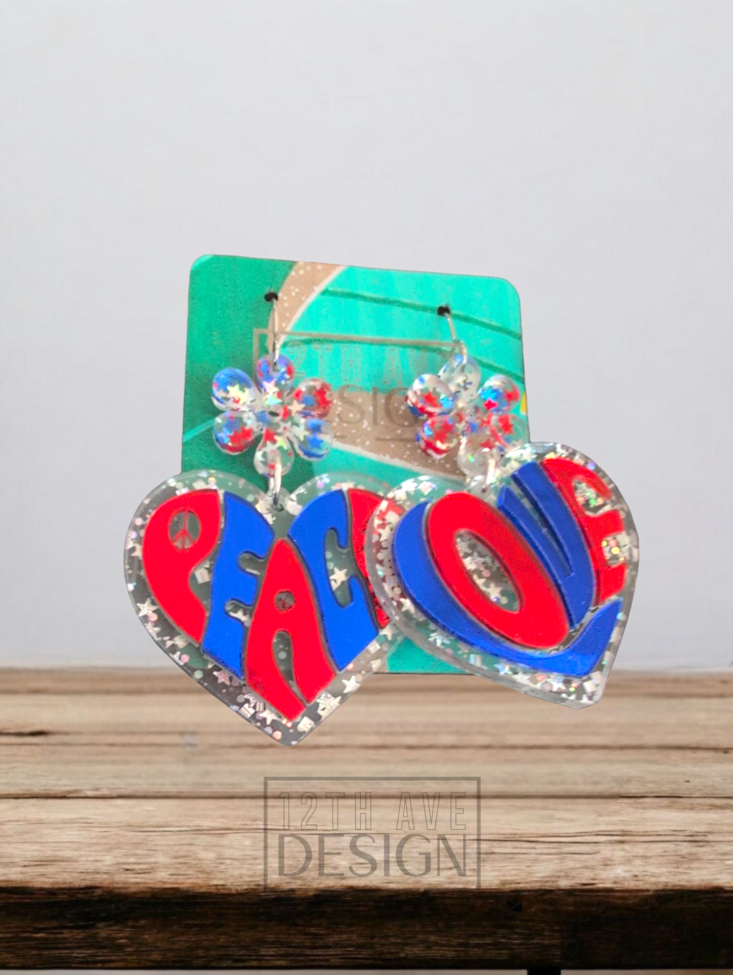 Red and Blue Peace and Love Earrings