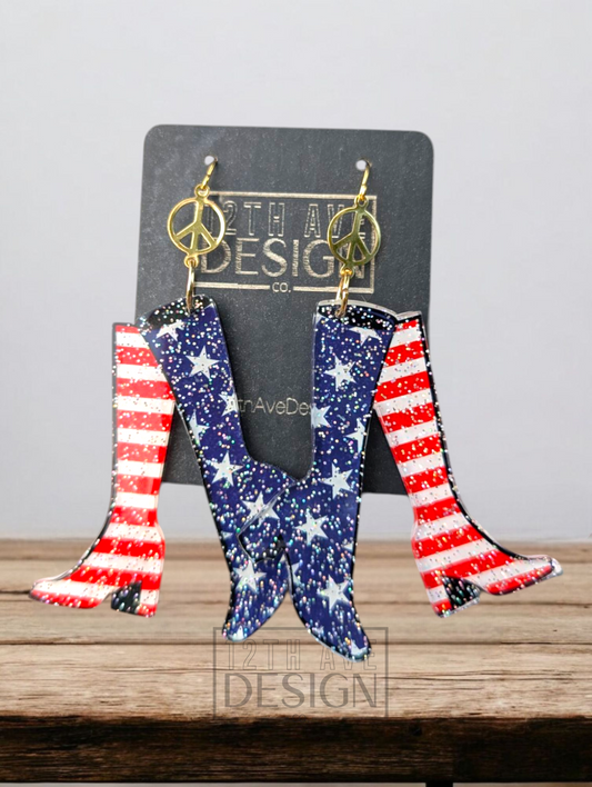 GoGo Boot Earrings with US Flag Design