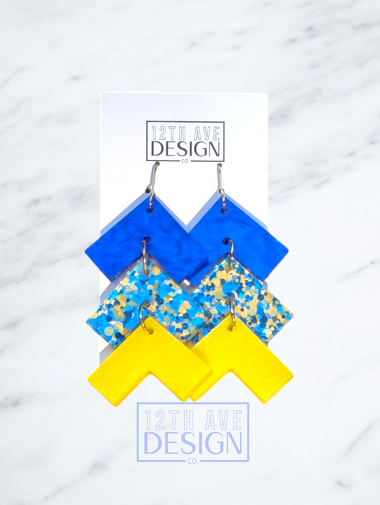 Blues Glitter Chevron Earrings