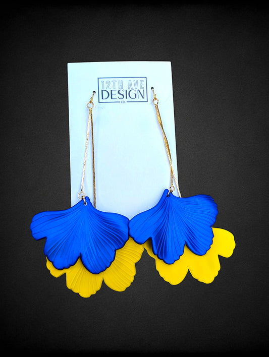 Blue & Yellow Gingko Leaf Earrings
