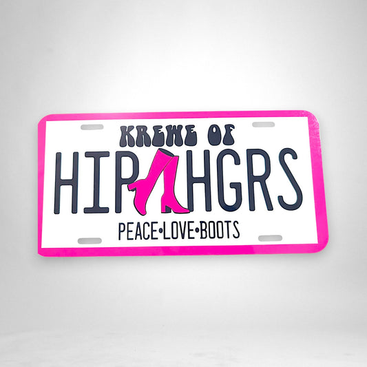 12th Ave Design Co. KOHH aluminum car tag with pink and black typography and boot graphic on a white background