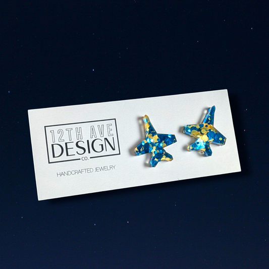 Beach Glitter Jet Stud Earrings