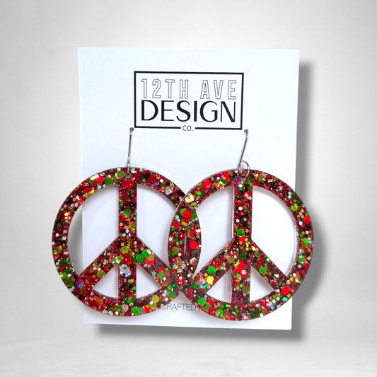 Christmas Glitter Peace Sign Earrings