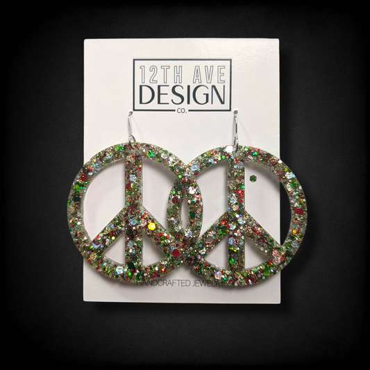Christmas Glitter Peace Sign Earrings
