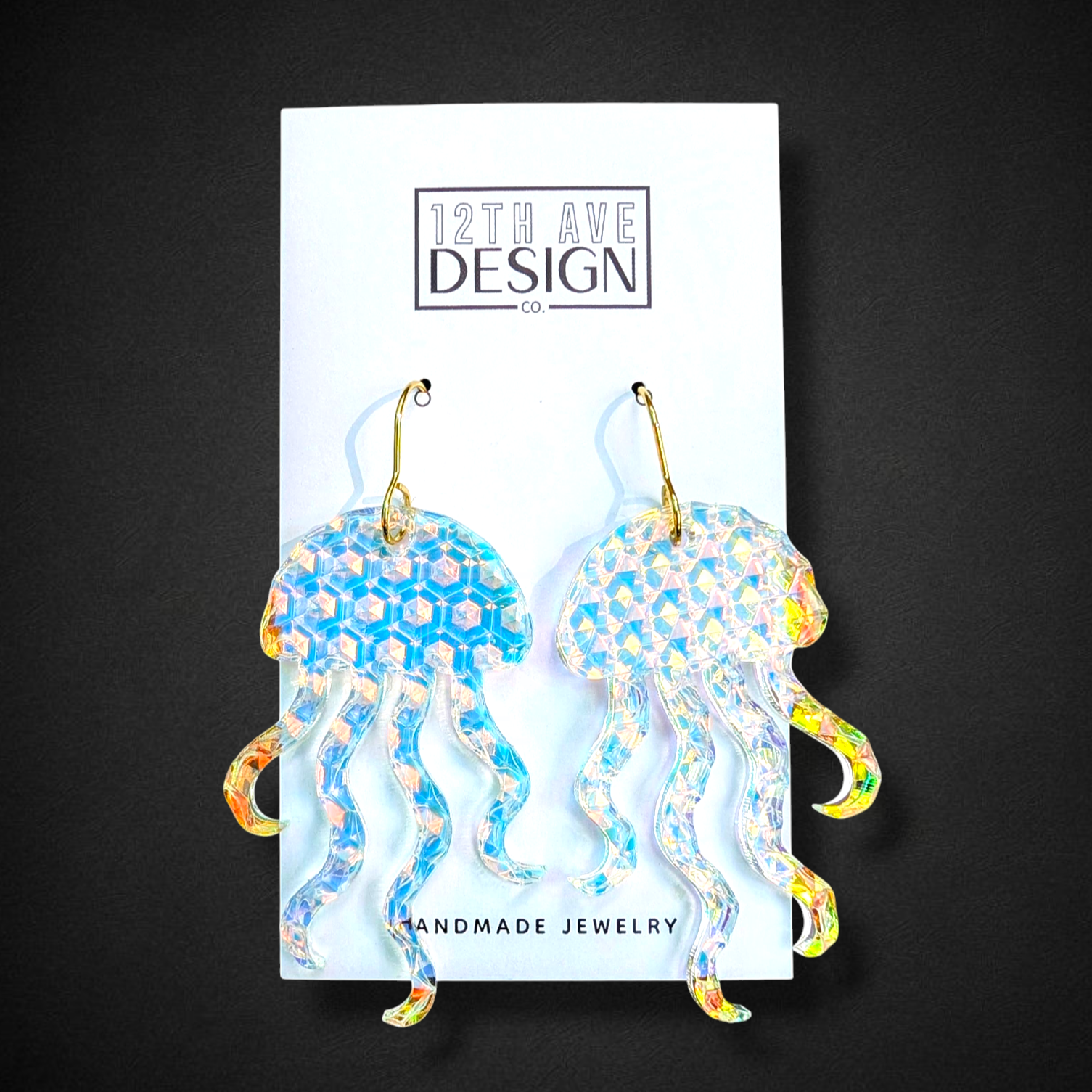 Jellyfish earrings blue and gold opal