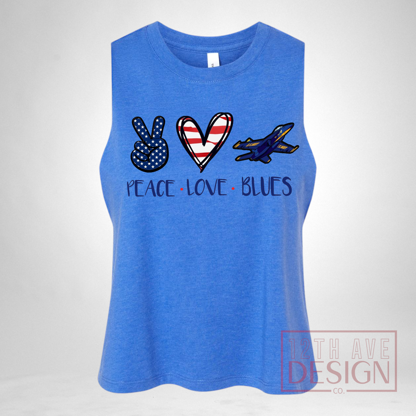 Peace Love Blues Racerback Crop Tank