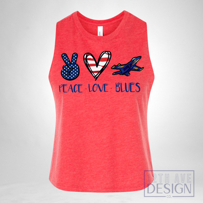 Peace Love Blues Racerback Crop Tank
