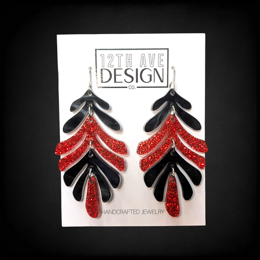 Red & Black Pearl game day earrings 