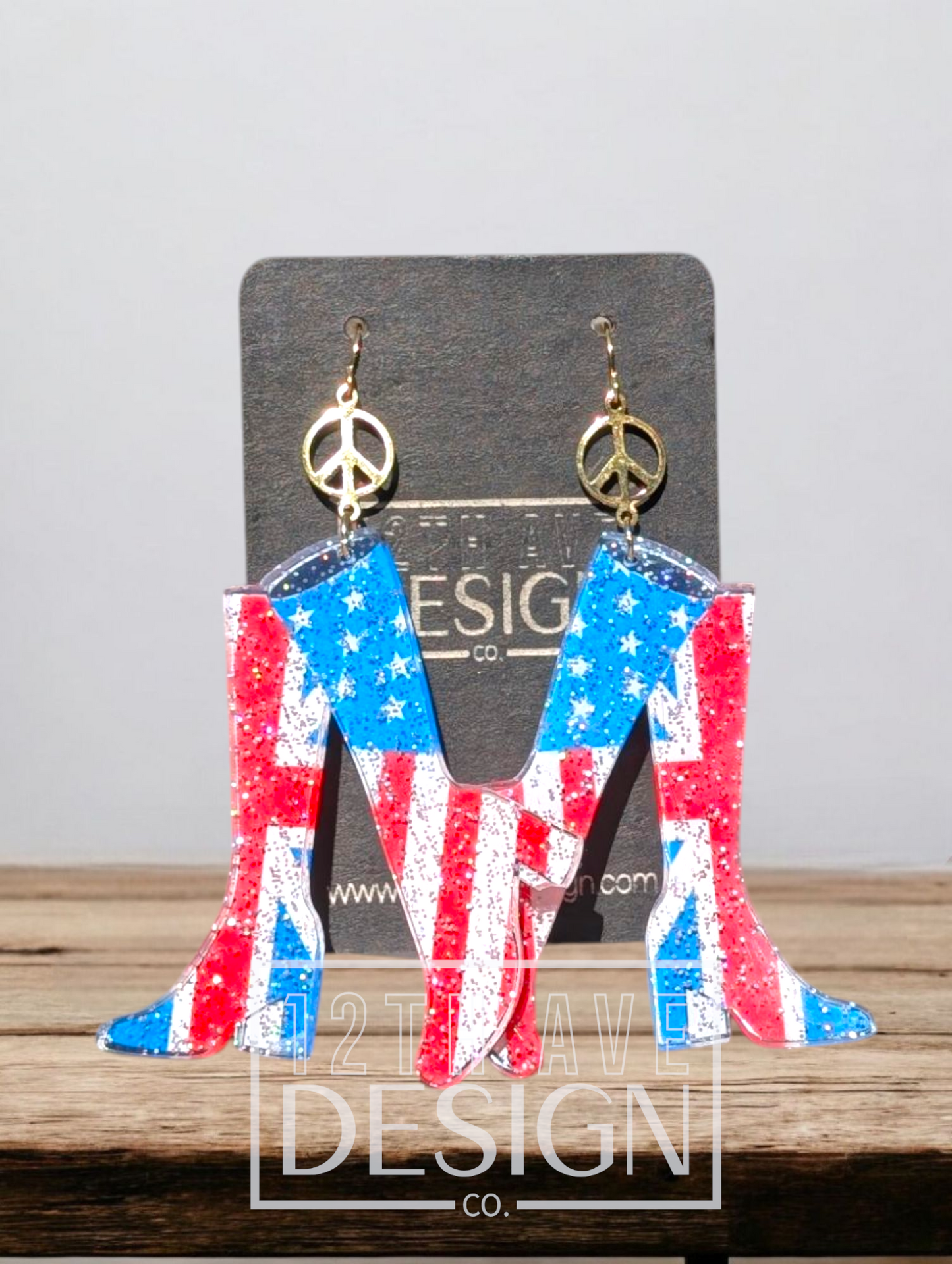 GOGO Boot earrings with US and Union Jack flag