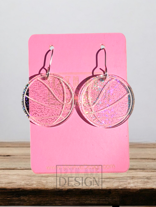 Clear Engraved Sports Earrings