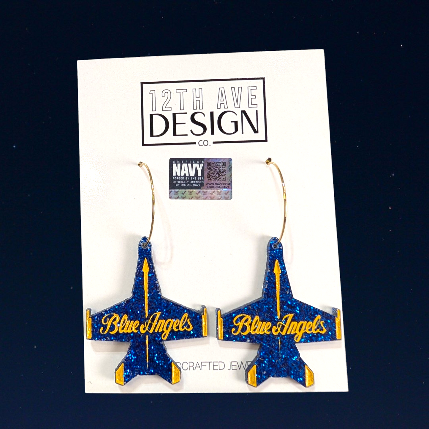 NEW!!! Officially Licensed Blue Angels Script Earrings (Size Small)