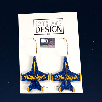 NEW!!! Officially Licensed Blue Angels Script Earrings (Size Small)
