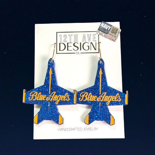 NEW!! Officially Licensed Blue Angels Script Earrings (Size Large)