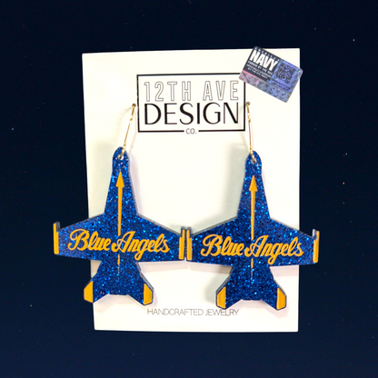 NEW!! Officially Licensed Blue Angels Script Earrings (Size Large)