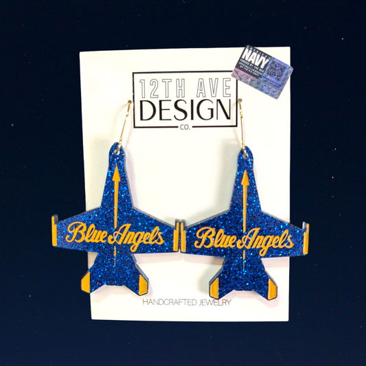 NEW!! Officially Licensed Blue Angels Script Earrings (Size Large)