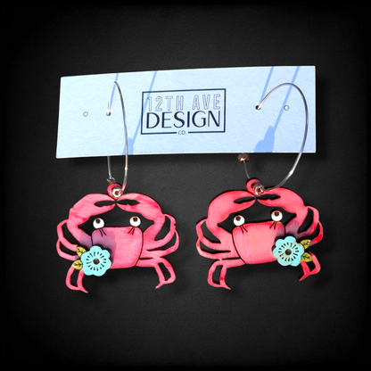 Watercolor Crab Earrings
