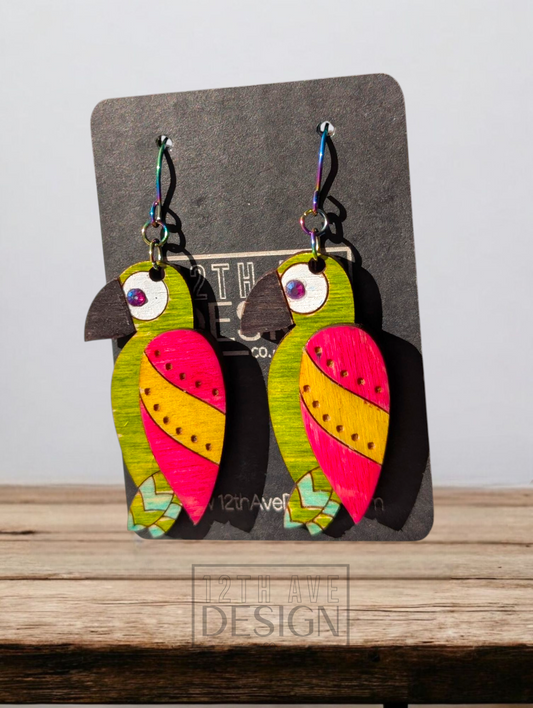 Painted Parrot Earrings
